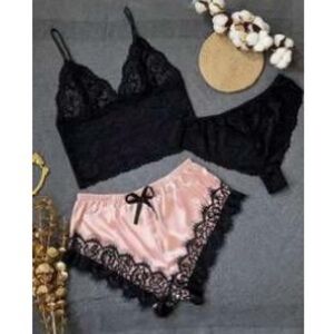 Elegant Black and Pink Lace Lingerie Set